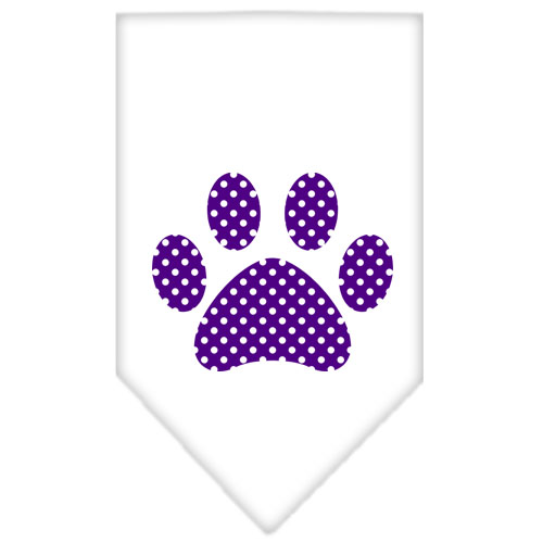 Purple Swiss Dot Paw Screen Print Bandana White Small